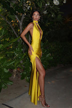 V Neck Halter Backless High Slit Maxi Dress image 3
