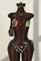 Fashion Print Mesh Pants Tie Three Piece Swim Set image 4