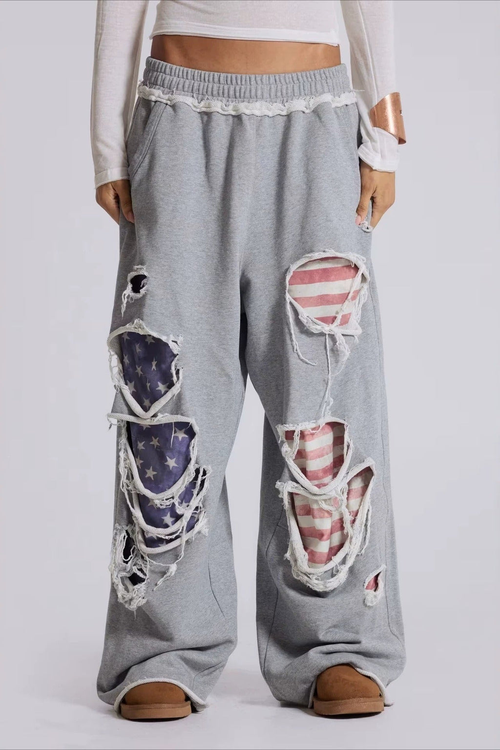 Sexy Y2K Star Patch Ripped Loose Pants image 1