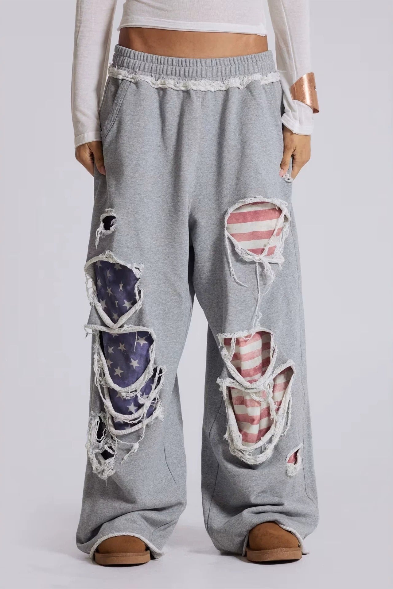 Sexy Y2K Star Patch Ripped Loose Pants image 1