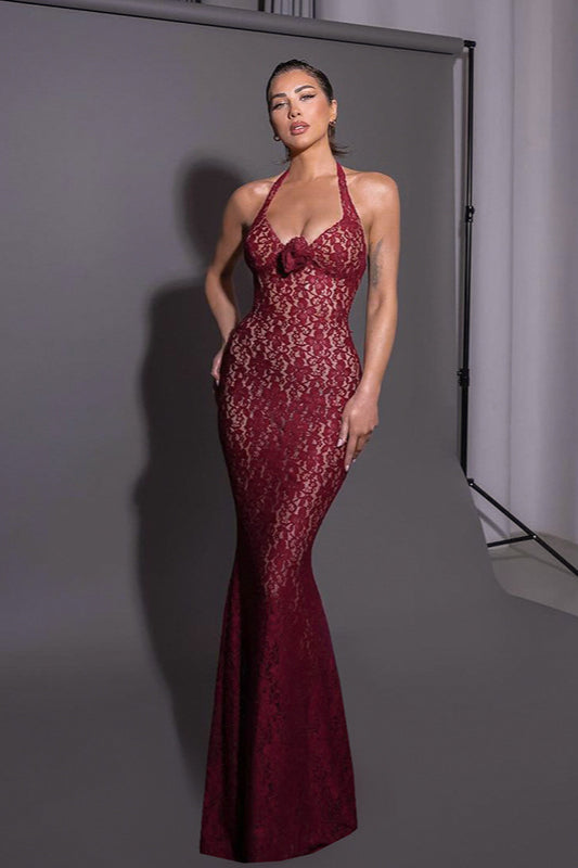Lace Halter Bodycon Maxi Dress image 2