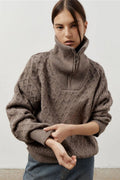 Vintage Chunky Knit High Neck Zip Up Sweater image 1