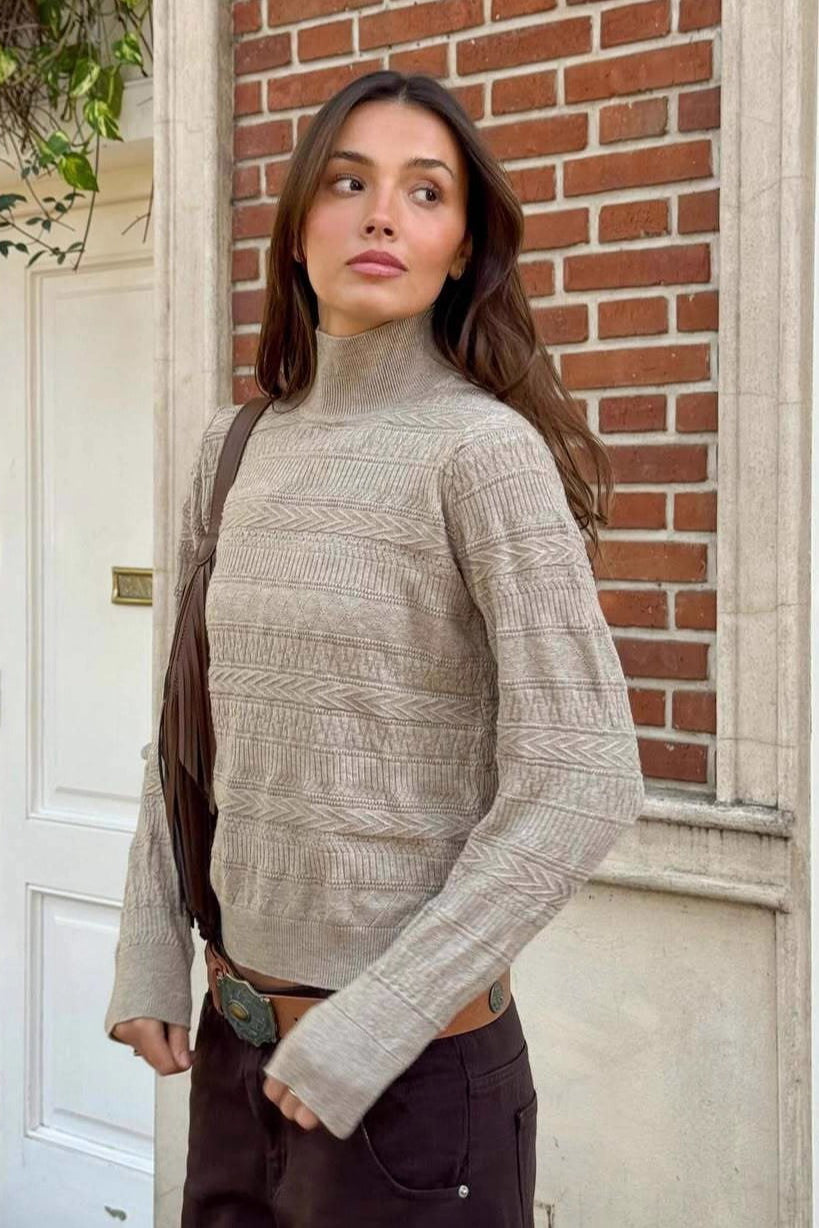 Cable Knit Round Neck Knit Top image 8