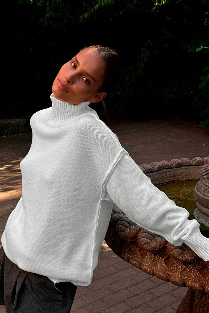 High Neck Patchwork Knit Sweater image 8