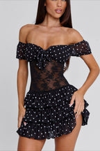 Lace Polka Dot Off Shoulder Mini Dress image 1
