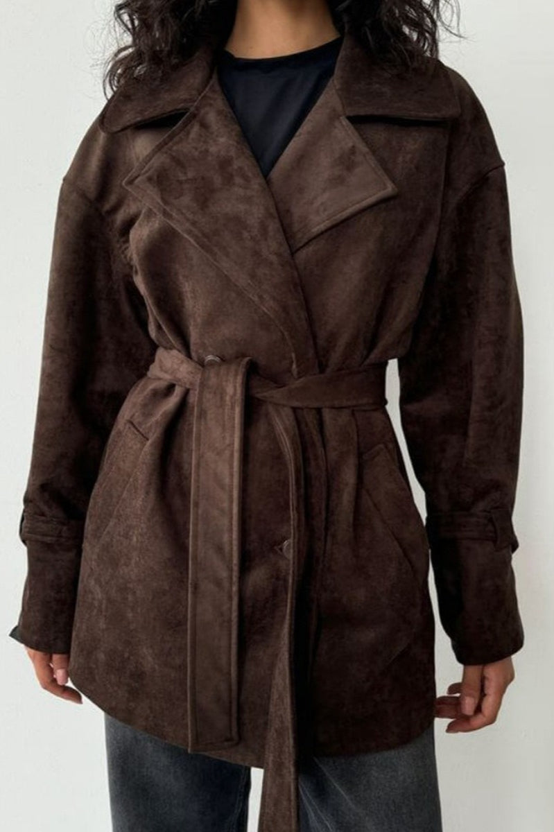 Vintage Suede Lapel Tie Waist Jacket Coat image 7