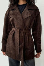Vintage Suede Lapel Tie Waist Jacket Coat image 7