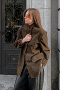 Retro Suede Solid Notch Collar Coat image 1