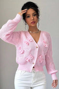 Solid Long-Sleeve Bow-Knot Knit Cardigan image 1