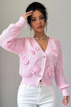 Solid Long-Sleeve Bow-Knot Knit Cardigan image 1