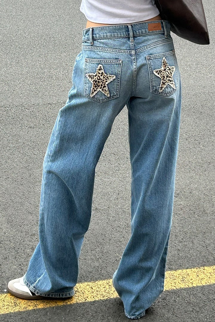 Vintage Leopard Star Patch Jeans image 2