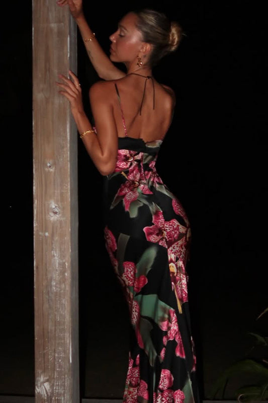 Vintage Floral V-neck Cami Bodycon Maxi Dress image 3