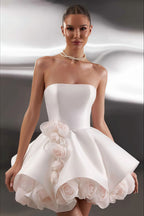 Elegant Satin Bandeau Flower Ball Gown Reception Dress image 3