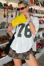 Casual Loose Number Print Off Shoulder Crew T-shirt image 9