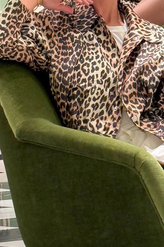 Leopard Print Zipper Cropped Jacket image 2