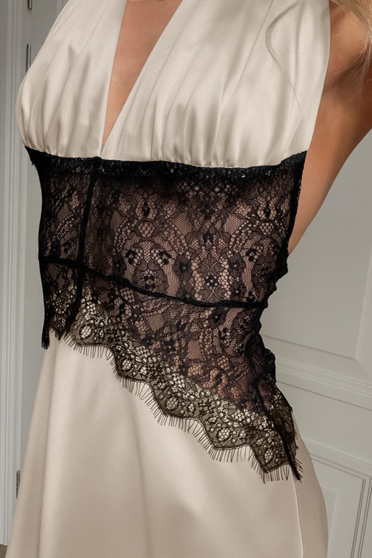 Sexy Lace Sheer Deep V Halter Maxi Dress image 5