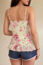 Ruched V Neck Floral Mesh Cami Top image 6