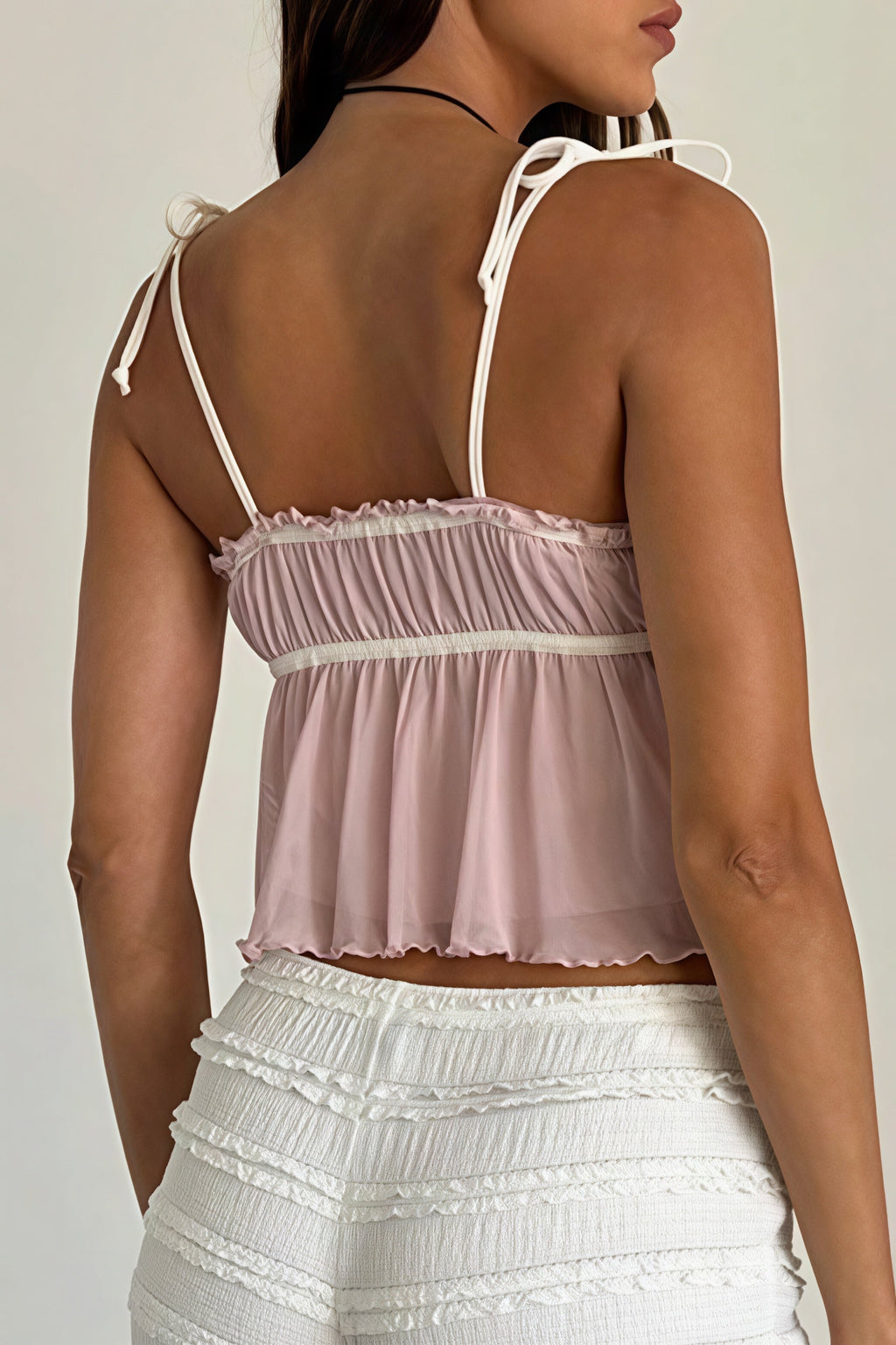 Solid Ruffle Hem Tie Bow Cami Top image 4