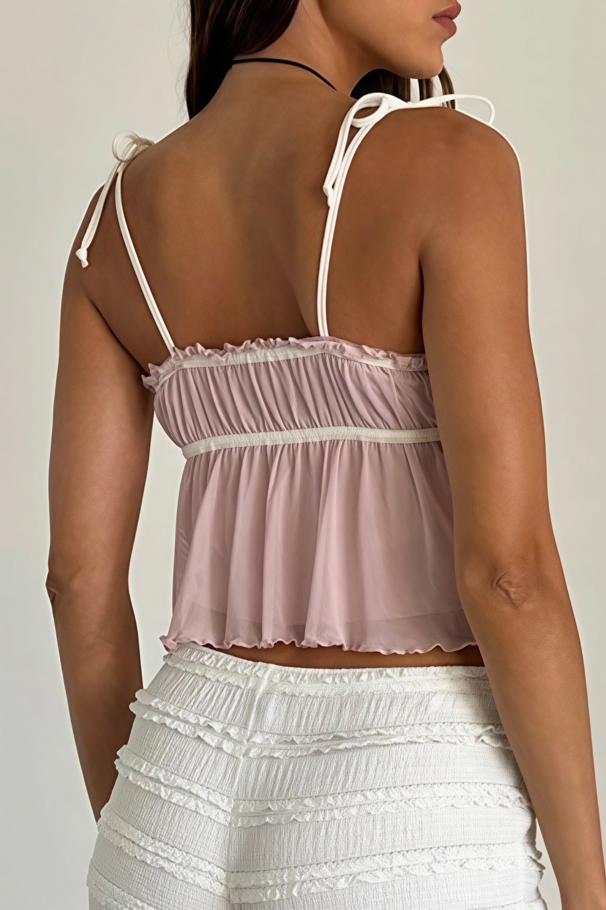 Solid Ruffle Hem Tie Bow Cami Top image 4