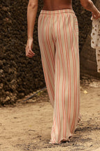 Beach Style Striped Drawstring Wide Leg Pants image 7