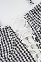 Black Plaid Tie Lace Slim Cami Top image 4