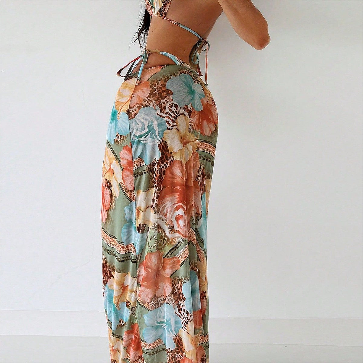 Floral Animal Print Three Piece Swim Set image 5