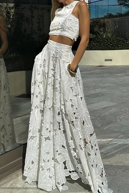 Lace Hollow Out Loose Beach Two Piece Boho Dress image 7