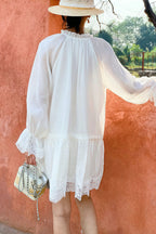 Linen Lace Patchwork Long Sleeve Midi Dress image 6