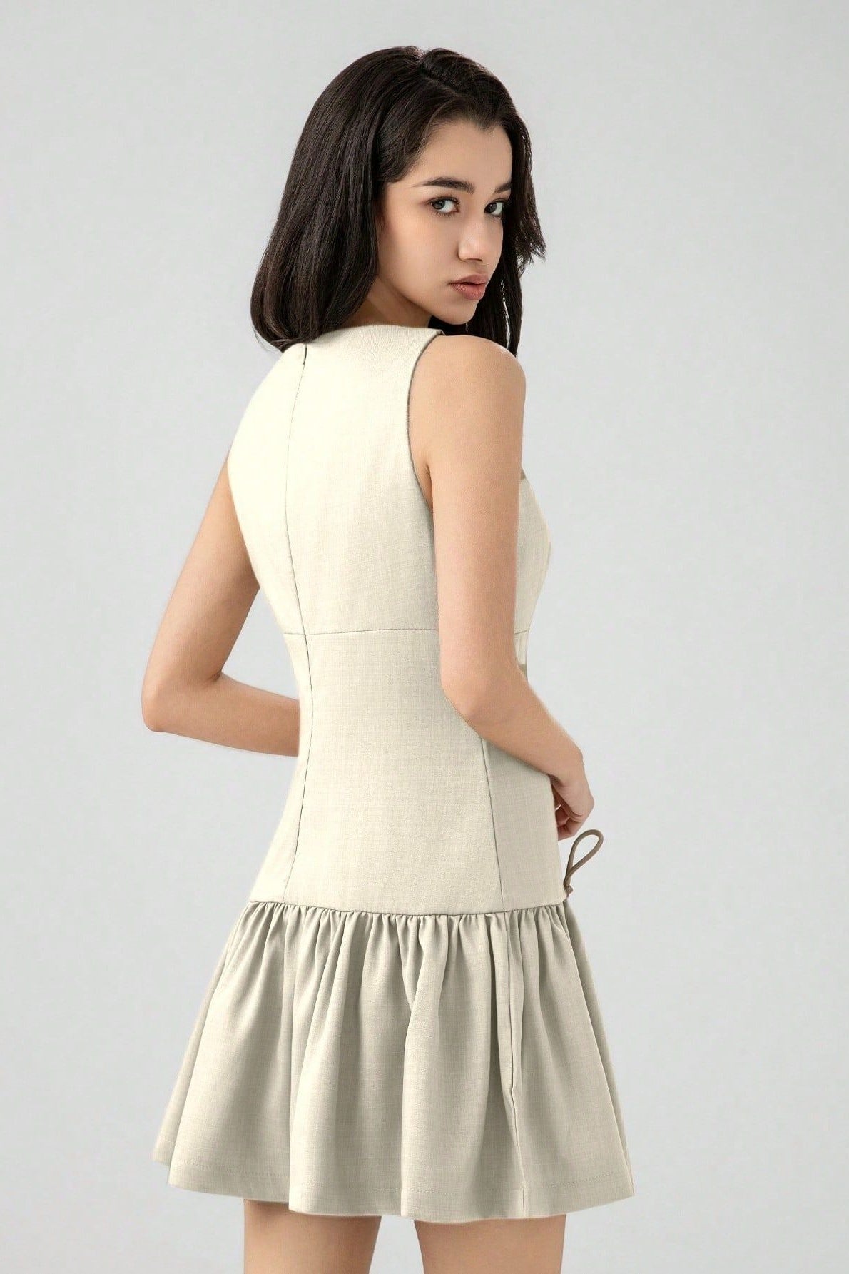 Solid Color Bow Sleeveless Mini Dress image 4