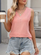 Daphne Eyelet Tank detail view styled for Avrienne