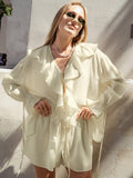 Ruffled Hem Tie Front Cardigan & Shorts Set Blouse image 1