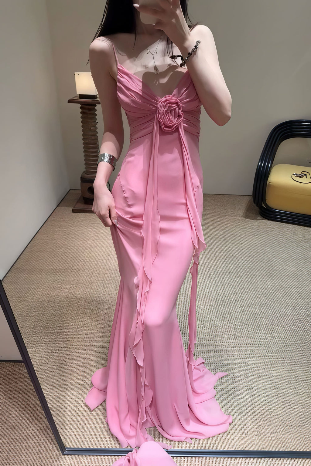 3D Rose Flowy Spaghetti Strap Backless Maxi Dress image 3