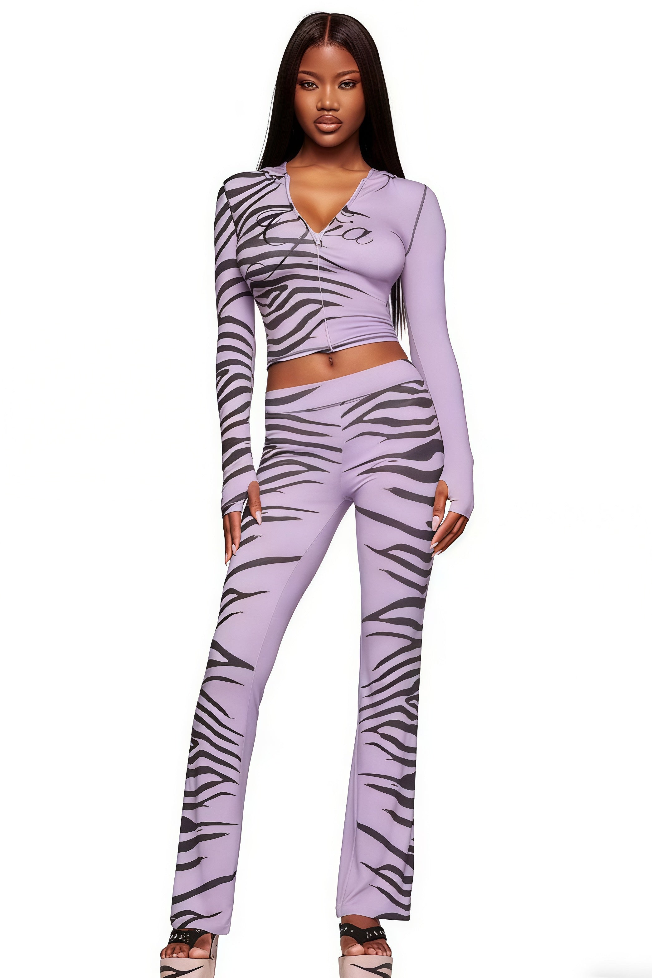 Animal Print Hooded Elastic Two Piece Set image 6