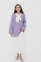 French-Style Bow Sequin Soft Luxe Lazy-Style Loose Knit Sweater image 4