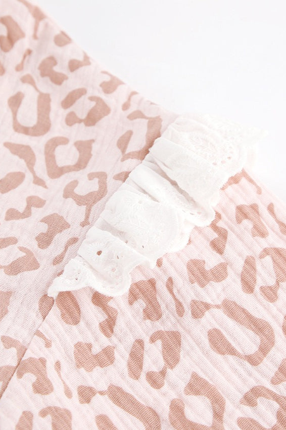 Pink Leopard Print Fashion Ruffle Blouse image 3