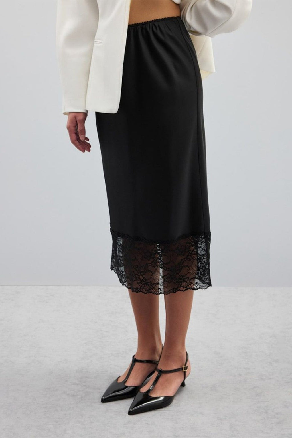 Solid Satin Lace Trim Bodycon Skirt image 7