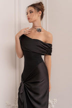 Black One Shoulder Flowy Sleeve Formal Dress image 14