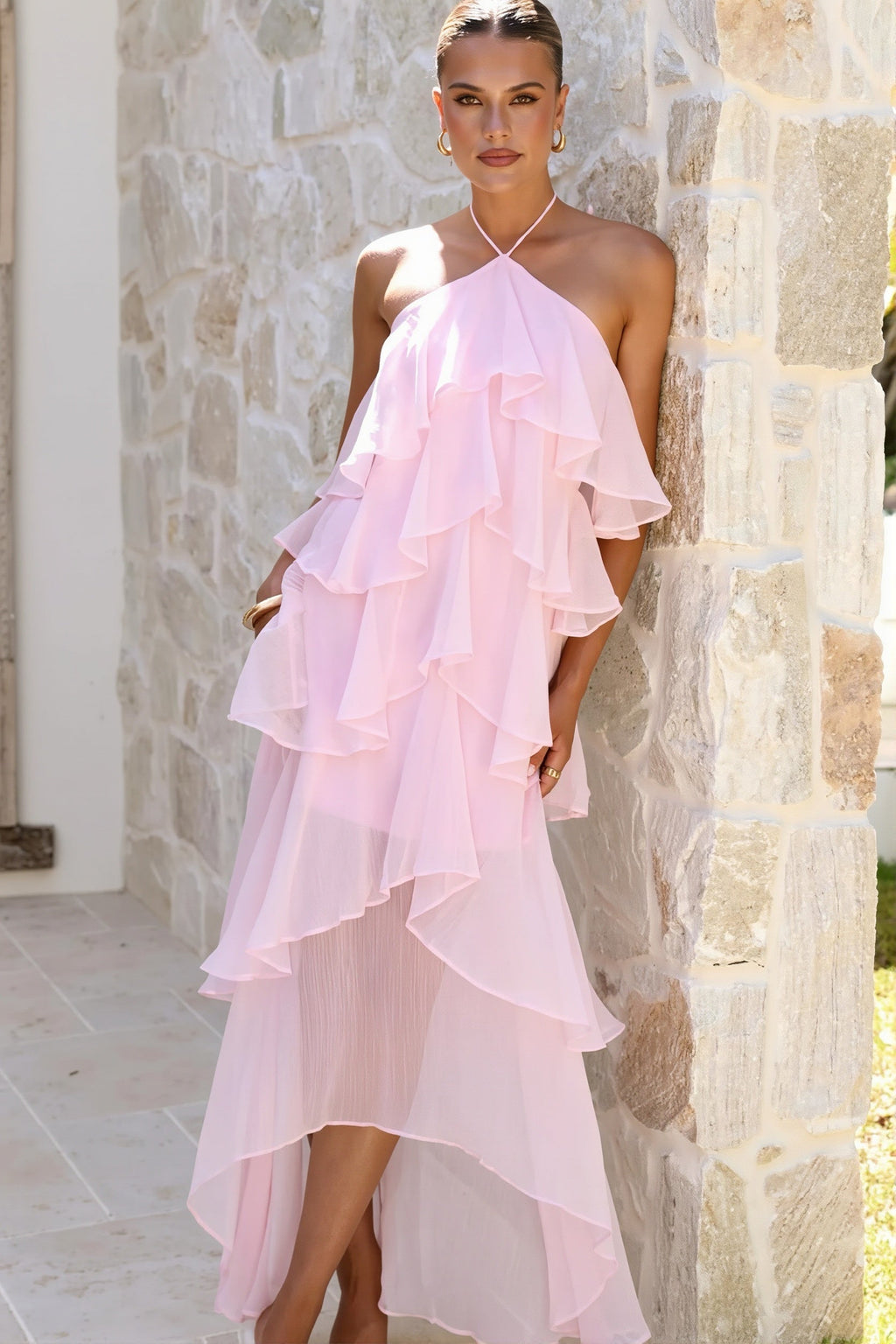 Tiered Ruffle Chiffon Print Maxi Dress image 13