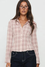 Plaid Regular Shoulder Fitted Waist Short Long Sleeve Blouse image 2