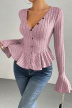 Flounced V-Neck Bodycon Knit Top image 5