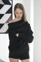 Studded Off Shoulder Long Sleeve Sweatshirt image 3