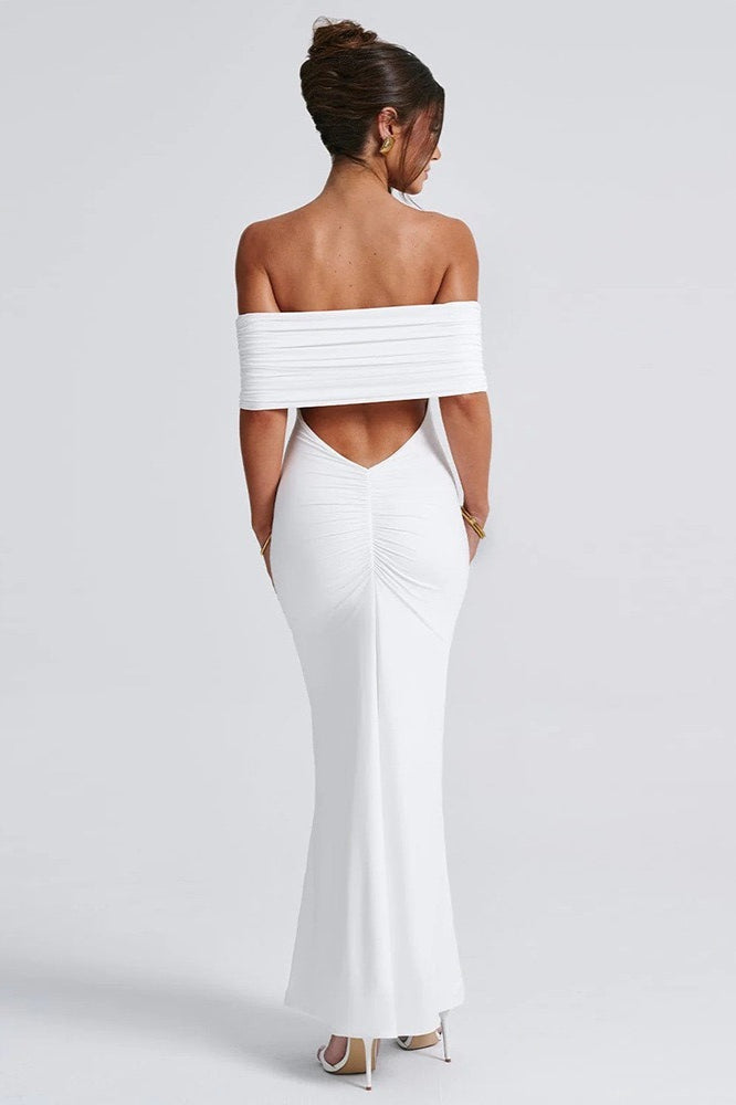 Solid Off Shoulder Ruched Formal Dress image 12