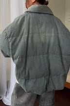 Washed Denim Stand Collar Puffer Jacket image 5