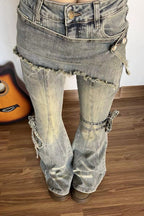 Vintage Fake Two Piece Bootcut Tie Waist Jeans image 3