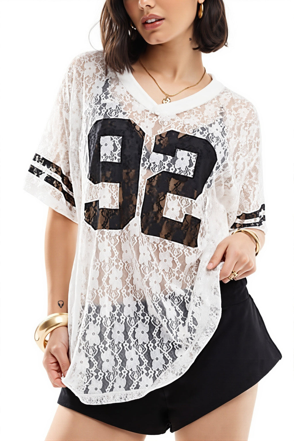 Lace Hollow Out Loose Street T-shirt image 1