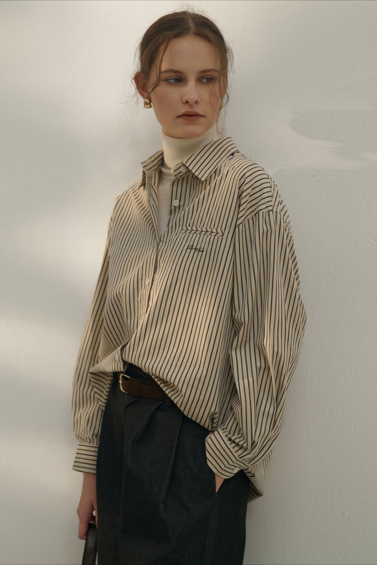 Vintage Color Block Stripe Collar Cotton Blouse image 3