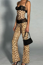 Leopard Print Lace Cami Crop Low Waist Pants Two Piece Set image 2
