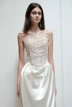 Strapless Satin Heavy Pearl Prom Dress image 1