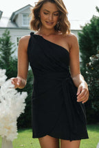 One-Shoulder Belted Asymmetrical Cocktail Dress image 13