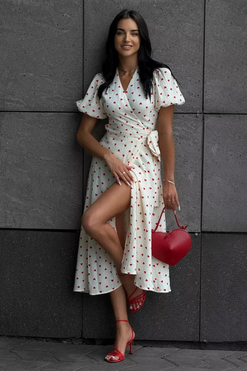 Cotton Print Tie Puff Sleeve Midi Dress image 7